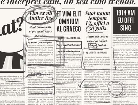 Gray pencil marker text selection vector set on old newspaperのイラスト素材