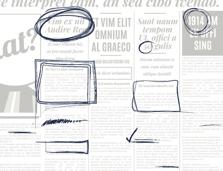 Gray pencil marker text selection vector set on old newspaperのイラスト素材