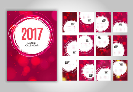 Wall Monthly Pink Calendar 2017. Vector Templateのイラスト素材