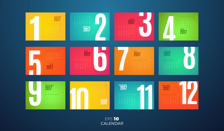 Wall or table office Monthly Calendar for the year 2017. Vector eps10 template with horizontal pages.のイラスト素材