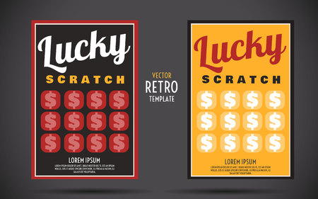 scratch off lottery card creative modern ticket. Vector color design templateのイラスト素材