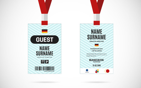 Event Guest id card set with lanyard. vector design and text template illustrationのイラスト素材