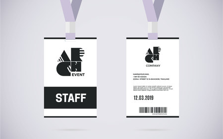 Event staff id card set with lanyard. vector design and text template illustrationのイラスト素材