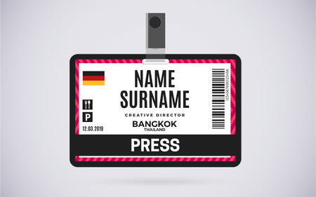 Event Press id card plastic badge with lanyard. vector design and text template illustrationのイラスト素材