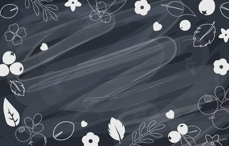 Vector flat flowers, leaves and berries frame color silhouetteのイラスト素材