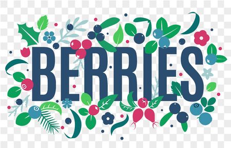 Vector flat flowers, leaves and berries color silhouette background. Creative cute bright beautiful design for stickers, labels, tags, greeting cards, posters and banner designのイラスト素材