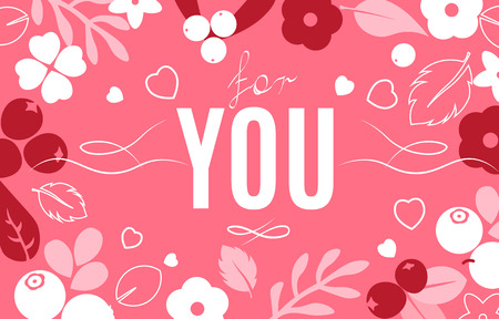 Vector flat flowers, leaves and berries color silhouette background. Creative cute bright beautiful design for stickers, labels, tags, greeting cards, posters and banner designのイラスト素材