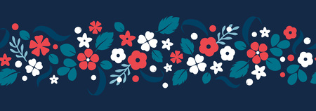 Vector flat flowers, leaves and berries color silhouette ornament. Creative design illustration for stickers, labels, tags, greeting cards, posters and banner designのイラスト素材