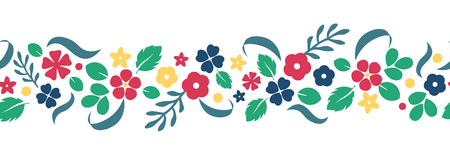 Vector flat flowers, leaves and berries color silhouette ornament. Creative design illustration for...
