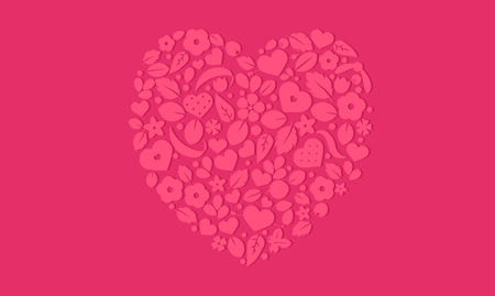 Vector love background with hearts and flowers. Creative design for party invitation, greeting card, poster and bannerのイラスト素材