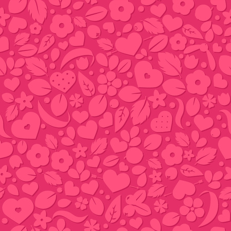 Vector love background with hearts and flowers. Creative seamless pattern design for gift wrapping paper, party invitation, greeting card, wallpaper or web header foregroundのイラスト素材
