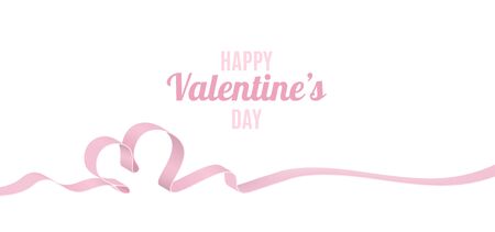 Ribbon vector realistic illustration with Happy Valentine's Day text. Soft pink color greeting card design templateのイラスト素材