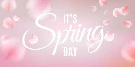 Pink sakura  3D romantic illustration with It's Spring Day text.のイラスト素材