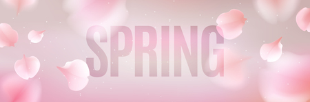 Pink sakura falling petals vector background. 3D romantic illustration with Spring textのイラスト素材