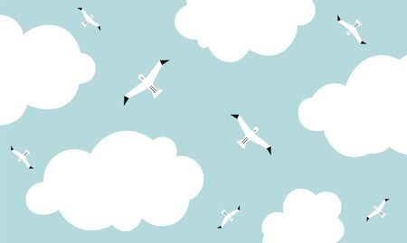Cute template with seagull birds and clouds.のイラスト素材