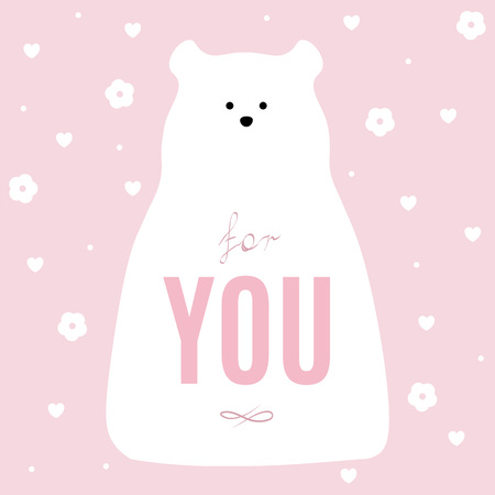 Polar bear design background. Vector flat cute template, simple minimal illustration and For You textのイラスト素材