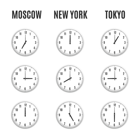 Time zones clocks vector template. Vector illustration design