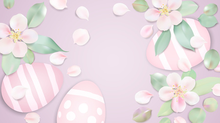 Color eggs frame on white background. Happy Easter greeting card design template. Modern horizontal illustration.のイラスト素材