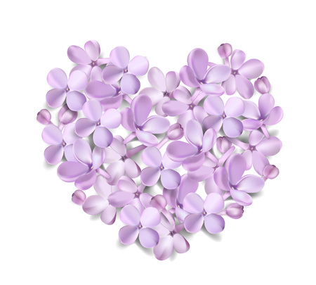 Soft pastel color floral 3d illustration on white background. Purple Lilac flowers and petals heart shape watercolor style vector illustration templateのイラスト素材