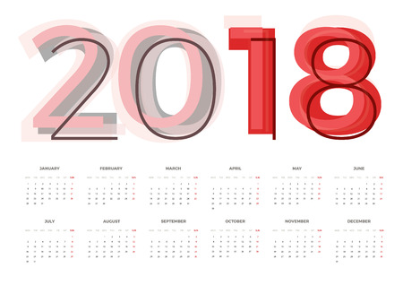 Wall Monthly Calendar for the year 2018. Vector eps10 templateのイラスト素材