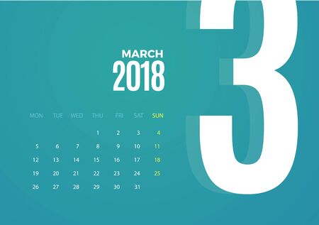 Wall March 2018 Calendar. Vector eps10 template designのイラスト素材