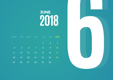Wall June 2018 Calendar. Vector eps10 template designのイラスト素材