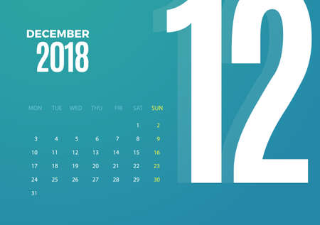 Wall December 2018 Calendar vector template design.のイラスト素材