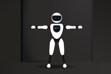 Modern robotic vector illustration background with stylish humanoid robot, smart home assistant in the black room. Future concept elements designのイラスト素材