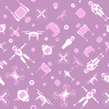 Modern robotic vector seamless pattern, illustration background with stylish robot, drone, autonomous vehicle, flying car and smart home assistant Future concept elements designのイラスト素材