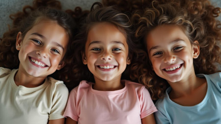 Diverse group smiling in unison as they rest in childの素材