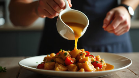 Hand tying velvet ribbon into bow adding touch of elegance to tree, Professional stock photo, AI generated photographの素材