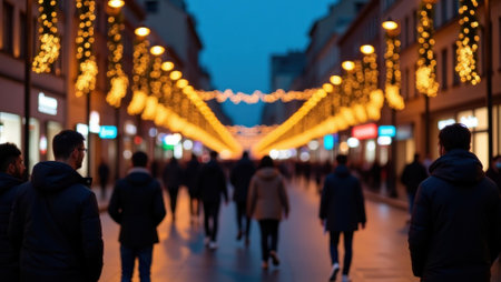 Clusters of pedestriactivity evidenced by concentrated glow along popular streets, Professional stock photo, AI generated photographの素材