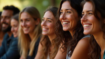 Group photo captures spirited essence and bonds of lifelong friendship, Professional stock photo, AI generated photographの素材