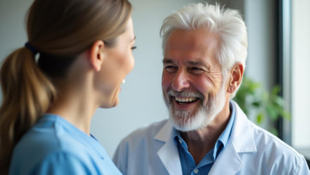 Shared moment of laughter creating bond of trust between doctor and patient , Professional stock photo, AI generated photographの素材