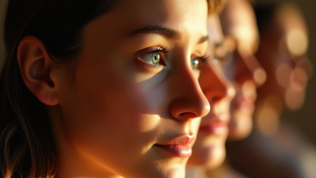 Eyes gently following slow intentional movements of those practicing around them, Professional stock photo, AI generated photographの素材