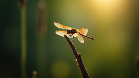 Dragonfly zipping playfully around group drawn to lively scene , Professional stock photo, AI generated photographの素材