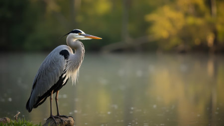 Majestic heron watching them from afar adding to natural beauty of scene , Professional stock photo, AI generated photographの素材