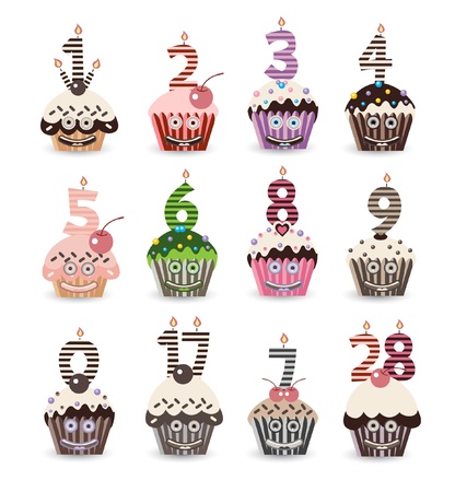 Funny Smile Cupcake for Birthday with Number Candlesのイラスト素材