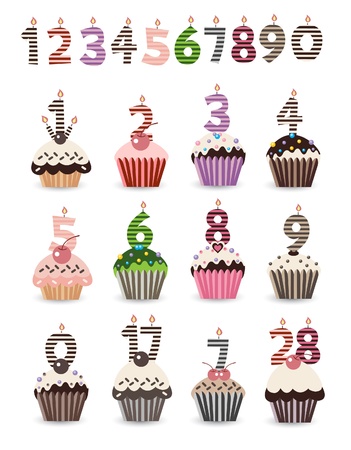 Cupcake for Birthday with Number Candlesのイラスト素材