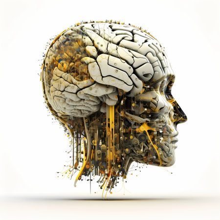 3d rendering of human head with brain in digital art style.の素材