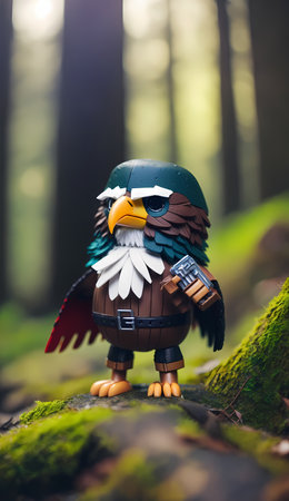 Close up of a statuette of an eagle in the forestの素材