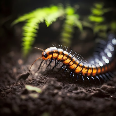 Close up of a centipede (Centipede) in natureの素材