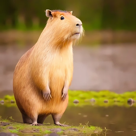 Capybara in the park. Wildlife scene from nature. Cute rodentの素材