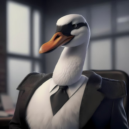 businessman in suit and tie with a duck on the background of the officeの素材