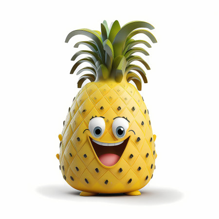 Funny pineapple character isolated on white background. 3d rendering.の素材