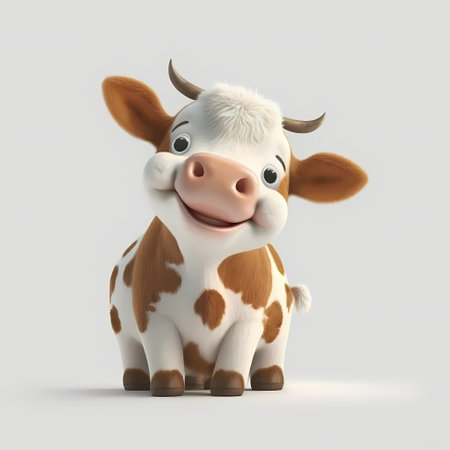 Cute little cow isolated on white background. 3D illustration.の素材