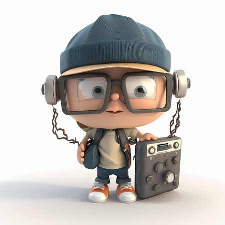 3D Render of a Little Boy with Headphones and Amplifierの素材