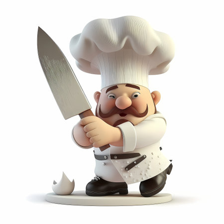 3D Render of a chef with a knife on a white backgroundの素材