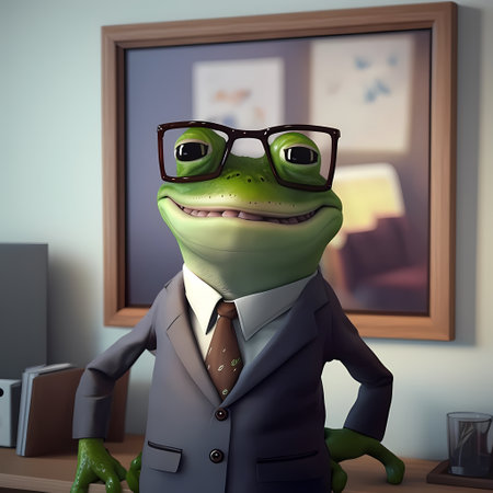 Frog businessman in a suit and glasses. 3D rendering.の素材