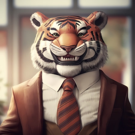 Businessman with tiger head. Business concept. 3D Renderingの素材